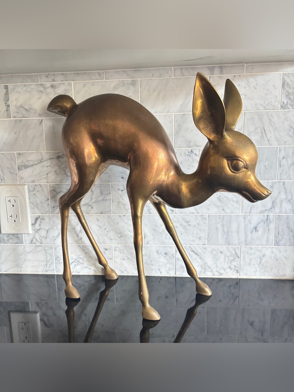 XL Vintage Mid Century 17” Brass Deer Fawn Bambi Sculpture Figurine